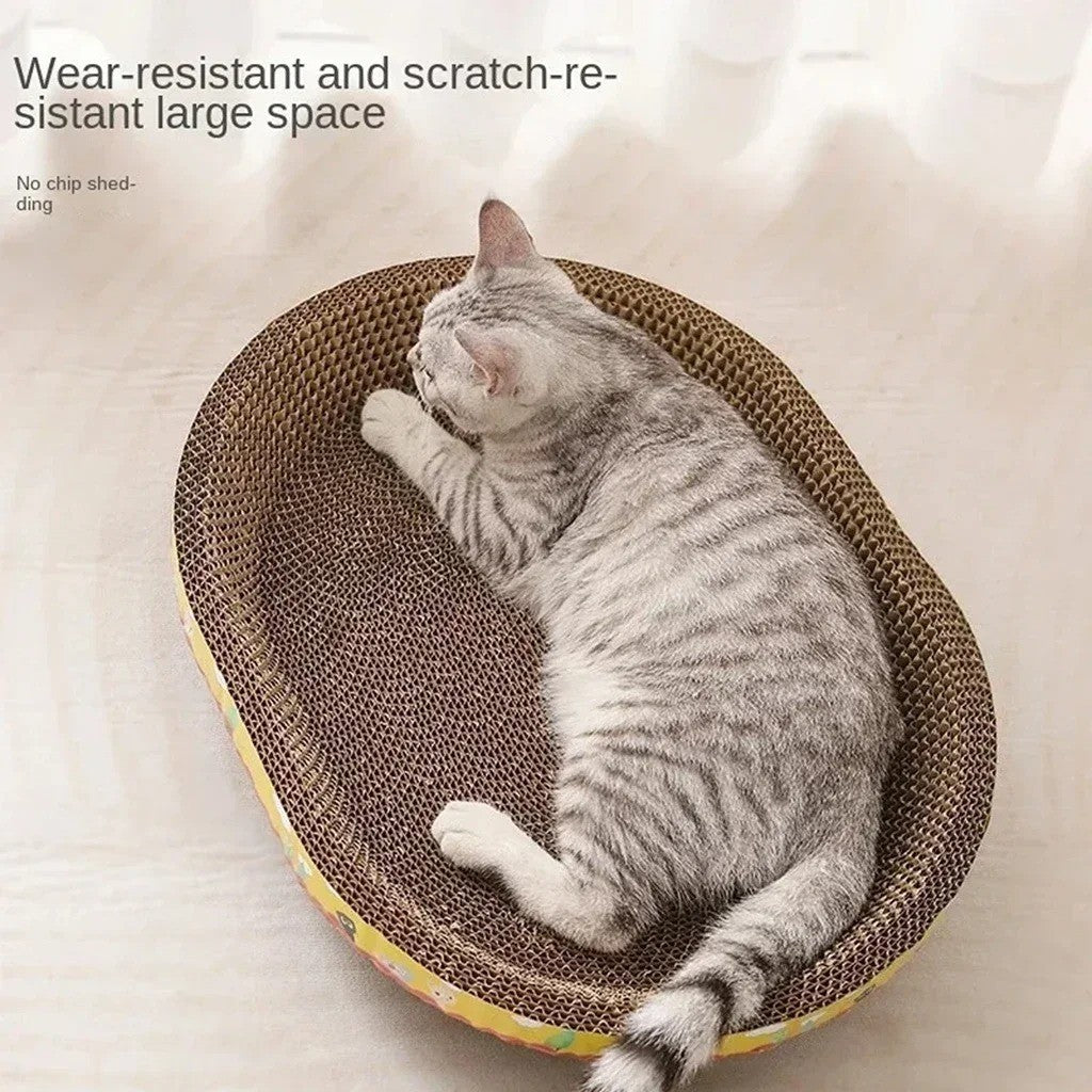 Oval cardboard cat scratcher lounge